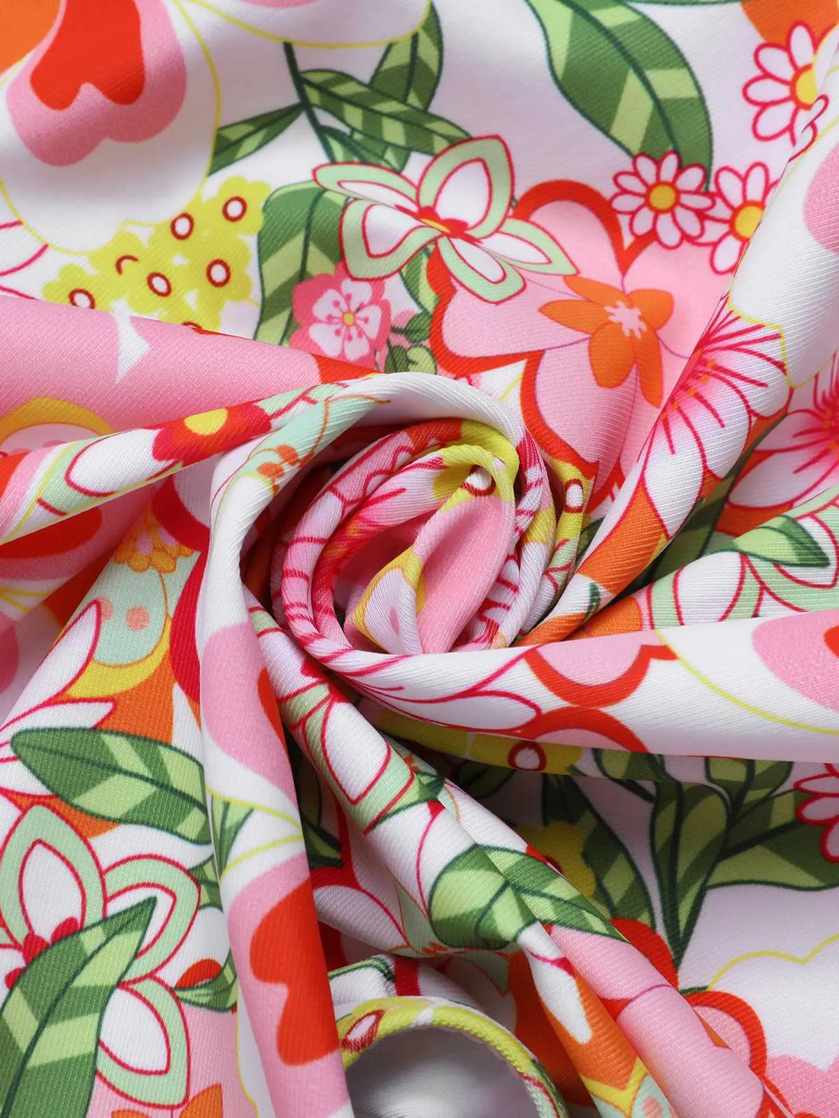 1970s Colorful Floral Print One-Piece Swimsuit