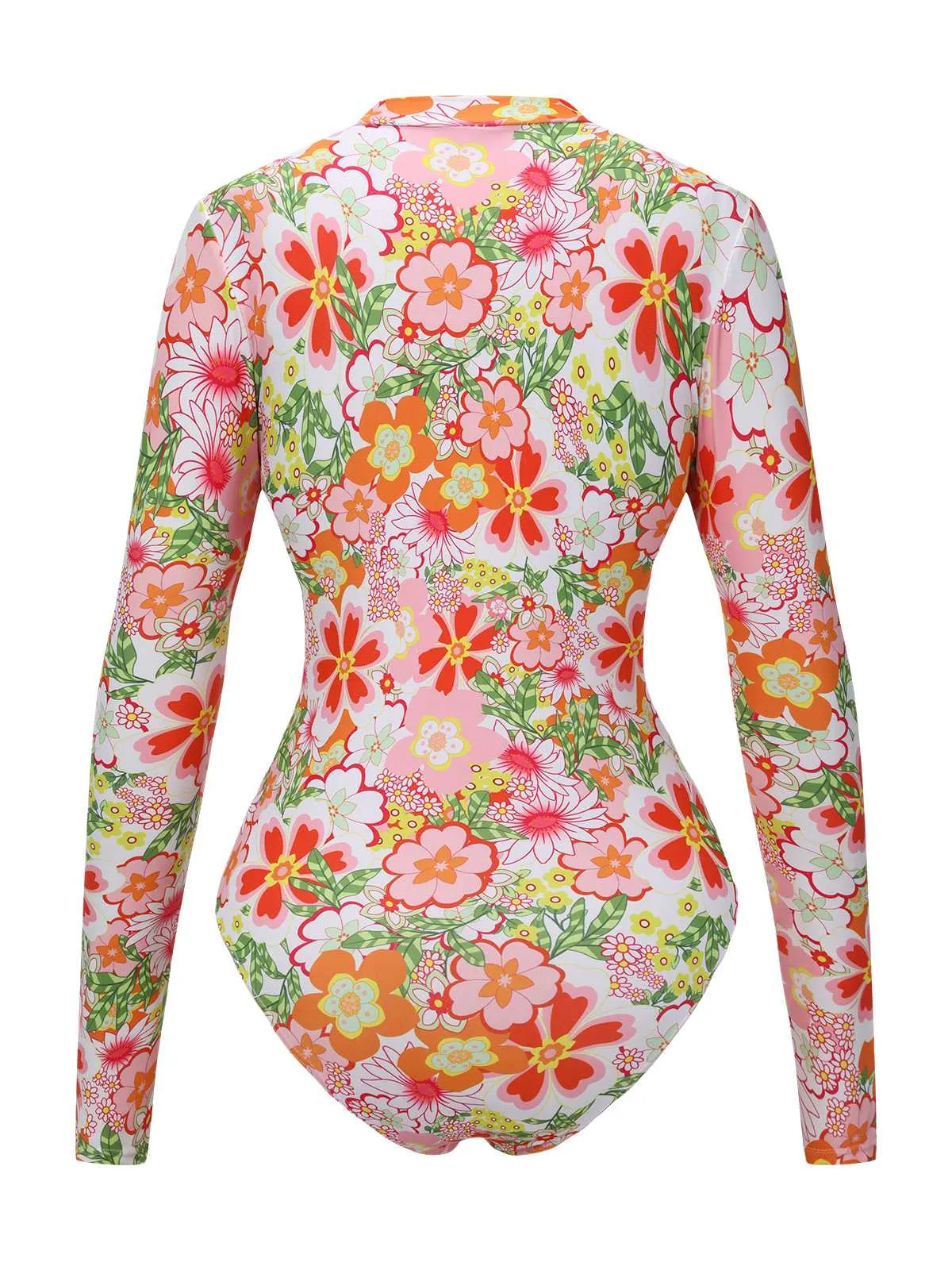 1970s Colorful Floral Print One-Piece Swimsuit