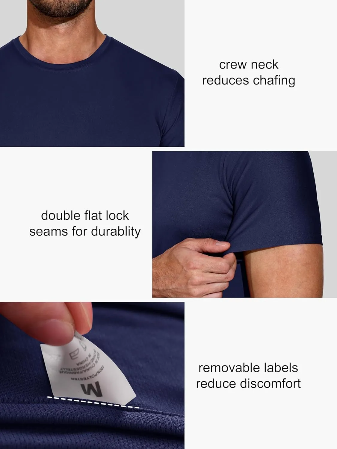 5 Pack Men's Dry Fit Moisture Wicking Performance Tshirts Mesh Quick Dry Active Athletic Crew Tees Short Sleeve