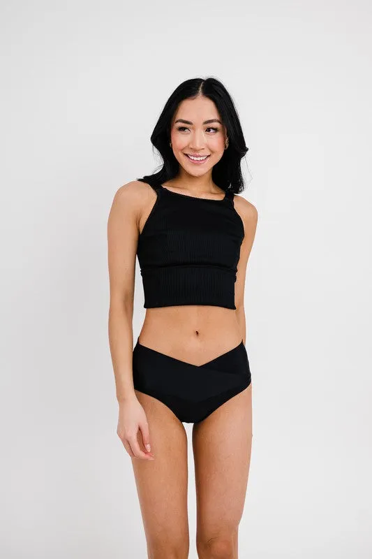 Black High Neck Ribbed Swim Top - Coral Reef Final Sale
