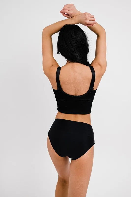 Black High Neck Ribbed Swim Top - Coral Reef Final Sale