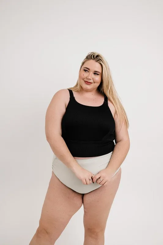 Black High Neck Ribbed Swim Top - Coral Reef Final Sale