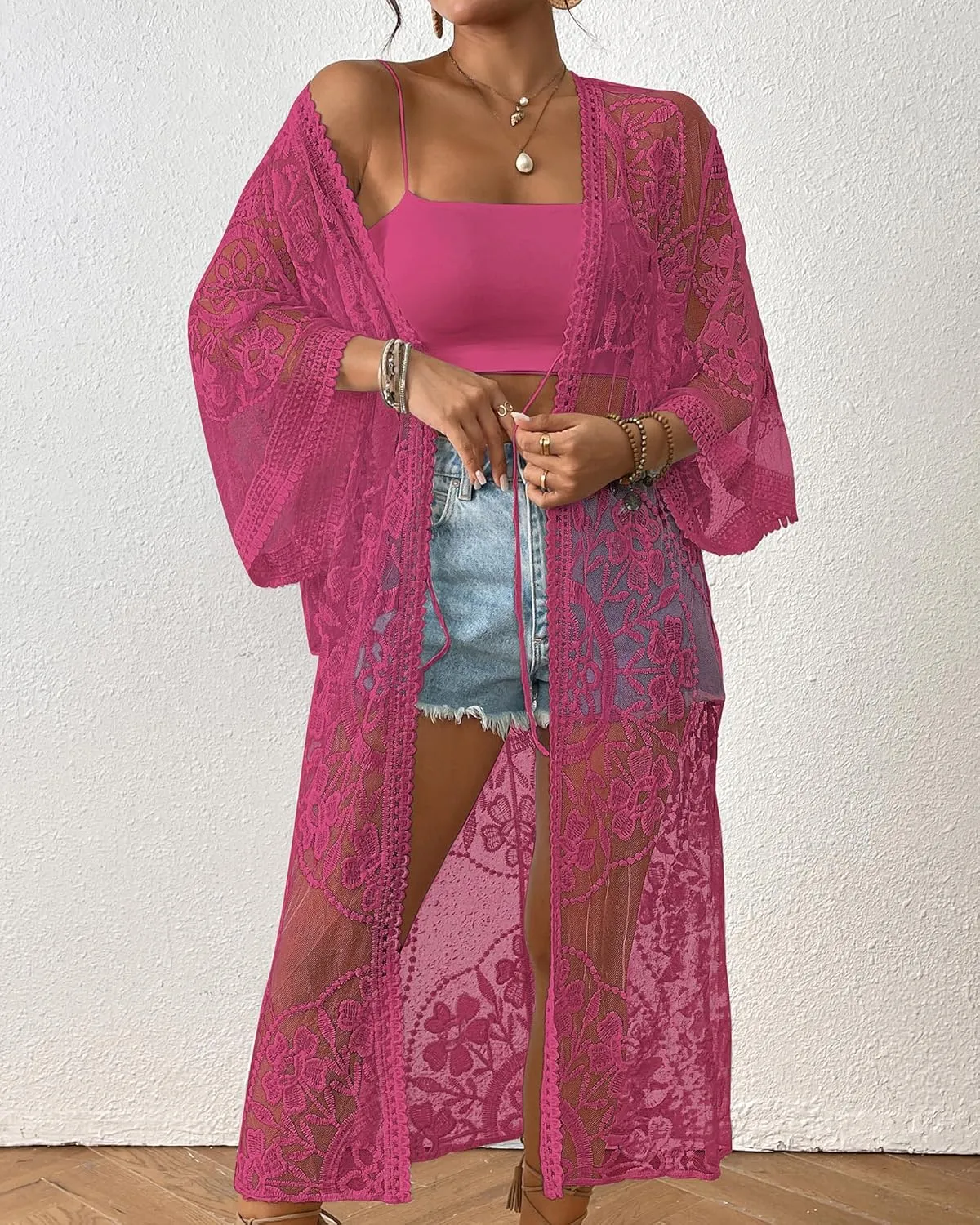 Bsubseach Kimonos for Women Lace Sexy Swimsuit Cover Ups Open Front Beach Robe Summer Cardigan