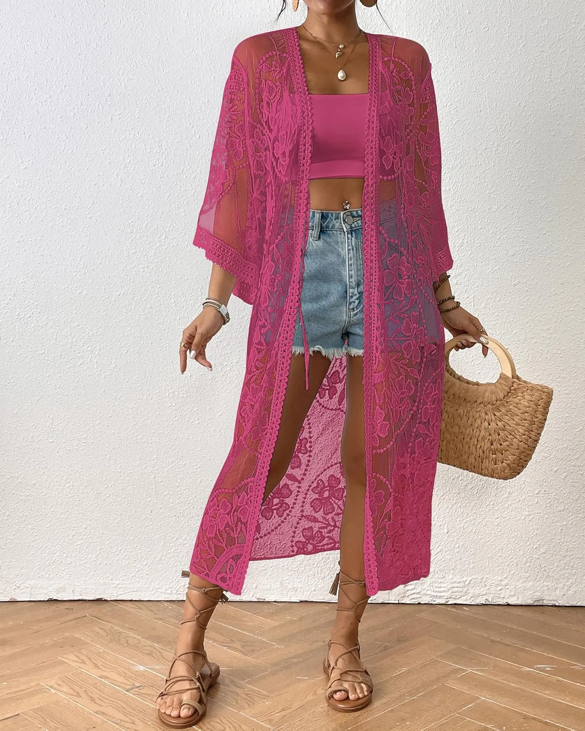 Bsubseach Kimonos for Women Lace Sexy Swimsuit Cover Ups Open Front Beach Robe Summer Cardigan