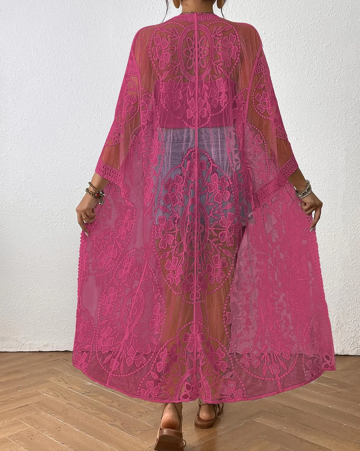 Bsubseach Kimonos for Women Lace Sexy Swimsuit Cover Ups Open Front Beach Robe Summer Cardigan