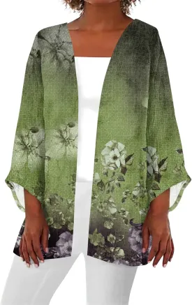 Cardigan Sweater for Womens Retro Print 3/4 Sleeve Blouse Tops Coat Casual Duster Cardigans Lightweight Jackets