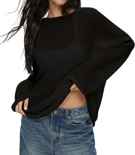 Cioatin Women Oversized Long Sleeve Sheer Mesh Knit Sweater Tops Y2K Summer Loose Hollow Out Pullover Jumper Shirt Beach