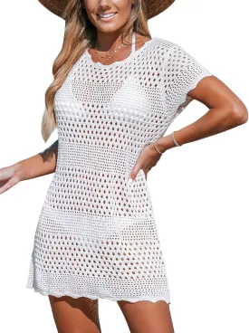 CUPSHE Women Swimsuit Coverup Crochet Bathing Suit Bikini Swimwear Knit Pullover Beach Dress