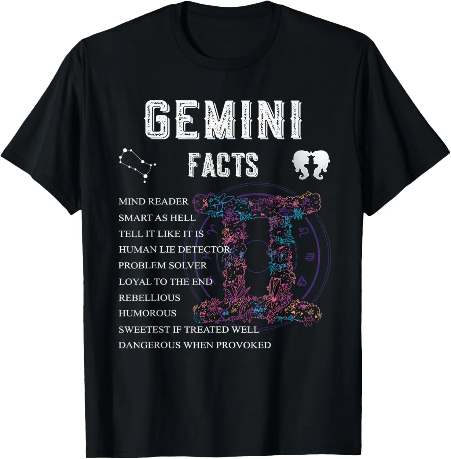 Gemini Zodiac Sign & Facts Astrology T May June Birthday T-Shirt