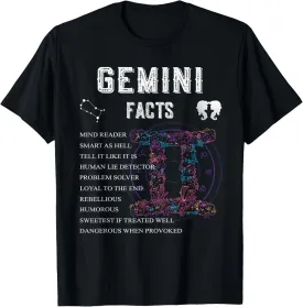 Gemini Zodiac Sign & Facts Astrology T May June Birthday T-Shirt