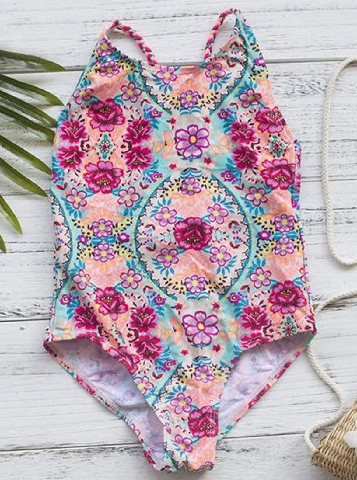 Girls Beachy Flower One Piece Swimsuit