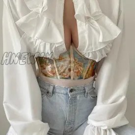 Hnewly 90s Vintage Oil Painting Print Corset Top Fitness Elastic Shaper with Chest Support Belts Y2K Aesthetics Women Bustier Crop Top