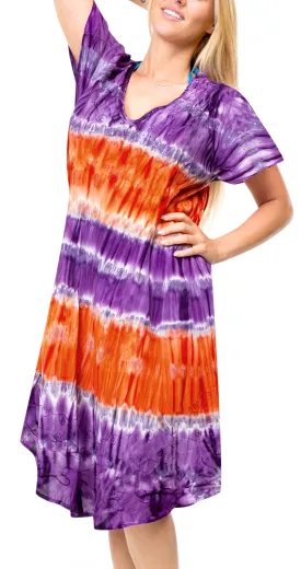 LA LEELA Casual DRESS Beach Cover up Rayon Tie Dye Swimsuit Evening Skirt Purple 610 Plus Size
