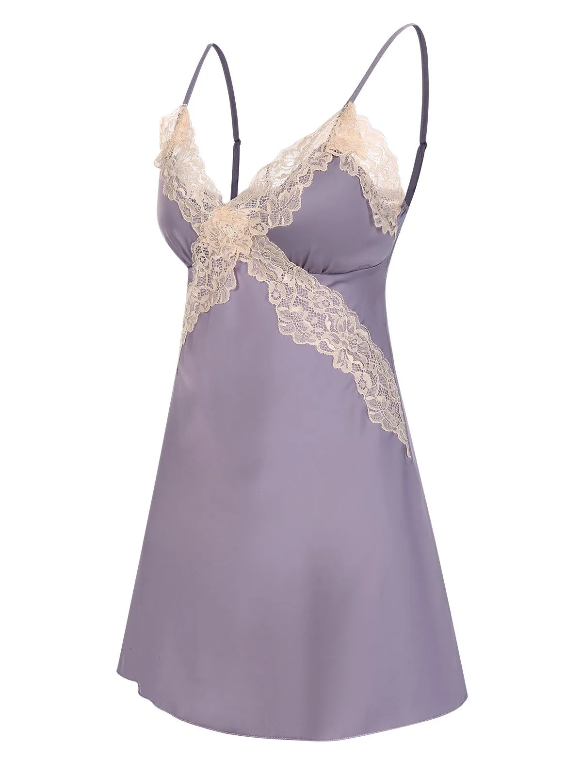Lavender 1940s Lace Satin Patchwork Nightgown