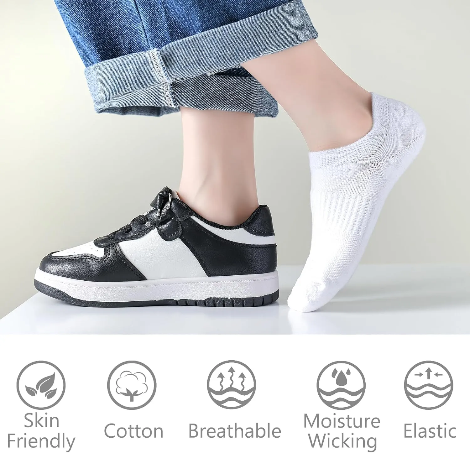 LO SHOKIM No Show Cotton Socks for Girls and Boys - Low Cut, Breathable, Non-Slip Short Socks for Kids - 5/10 Pairs