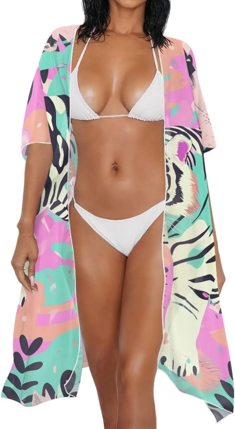 Long Swimsuit Coverup for Women Seaside Summer Vacation Swim Cover Up for Women Hawaiian komono cardigan Cover Ups