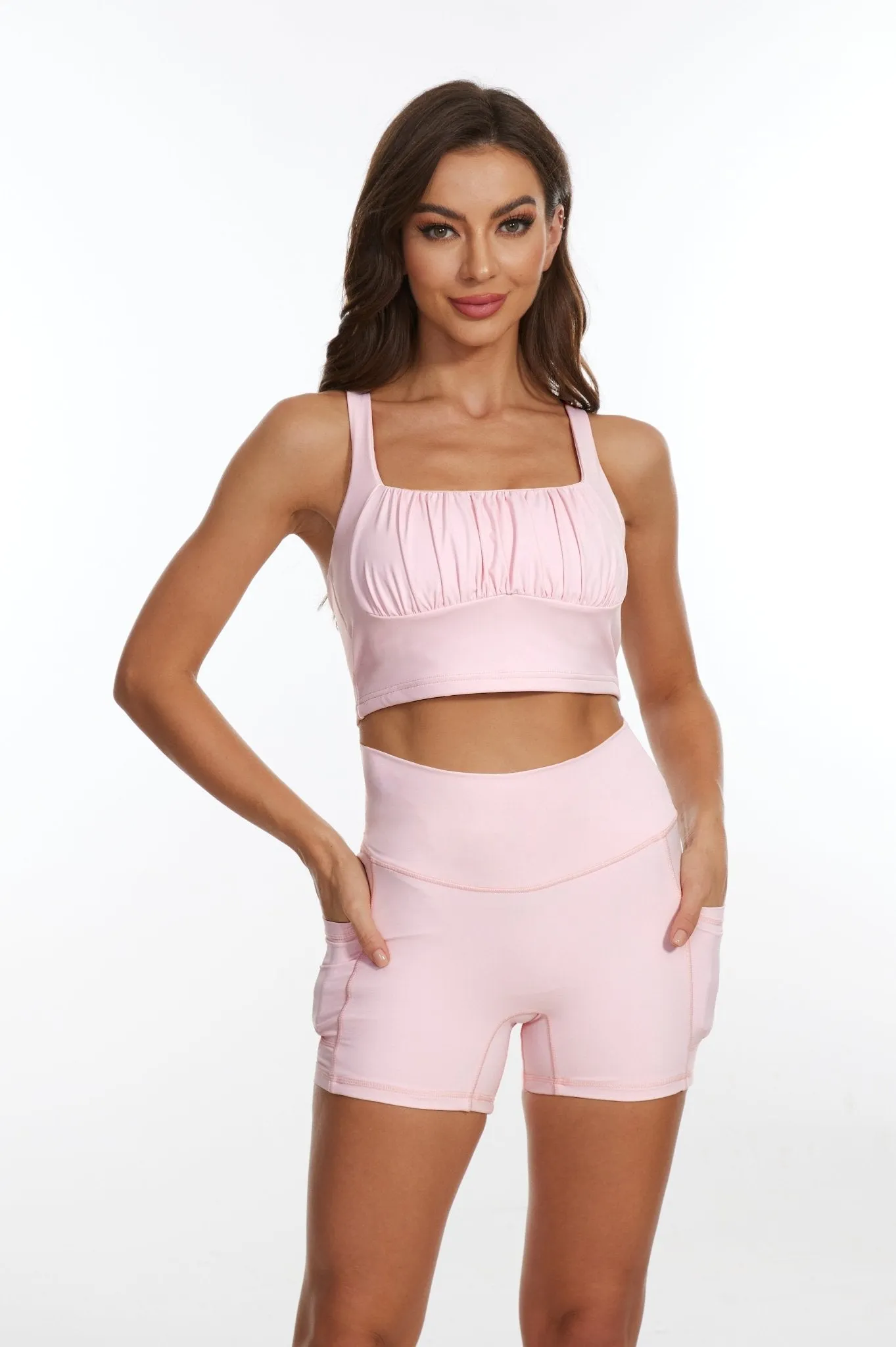 LuxeCool Ruched Bust Tank Bra - Crystal Pink