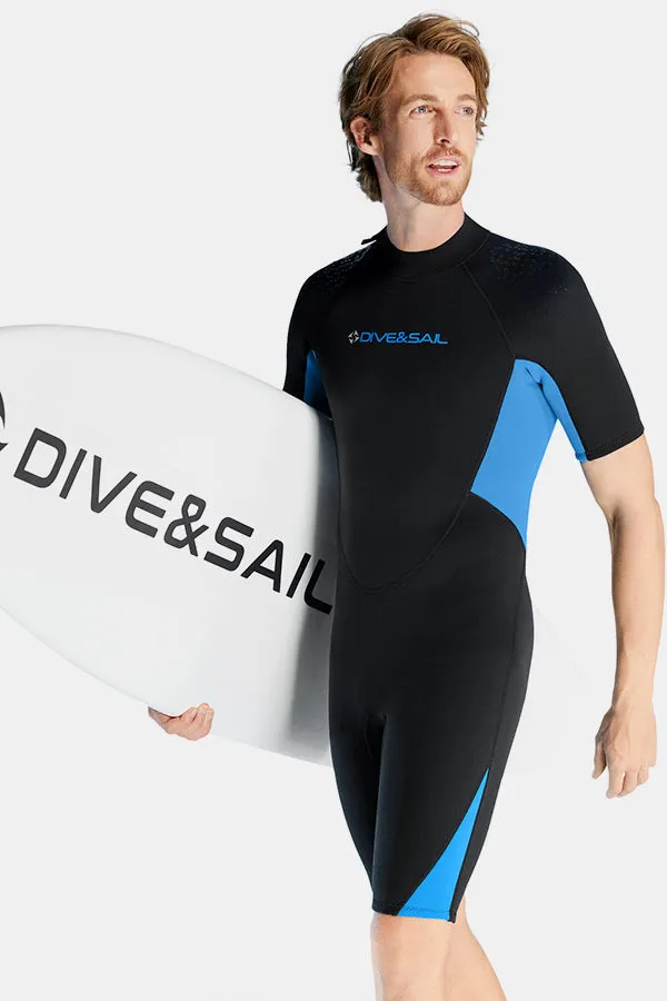 Men's 1.5MM Short Sleeve Blue Cold-Proof and Warm Wetsuit