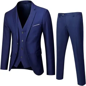Men's Slim Fit Suit Clothes, Two Button 3-Piece Blazer Dress Business Wedding Party Jacket Vest & Pant Outfits