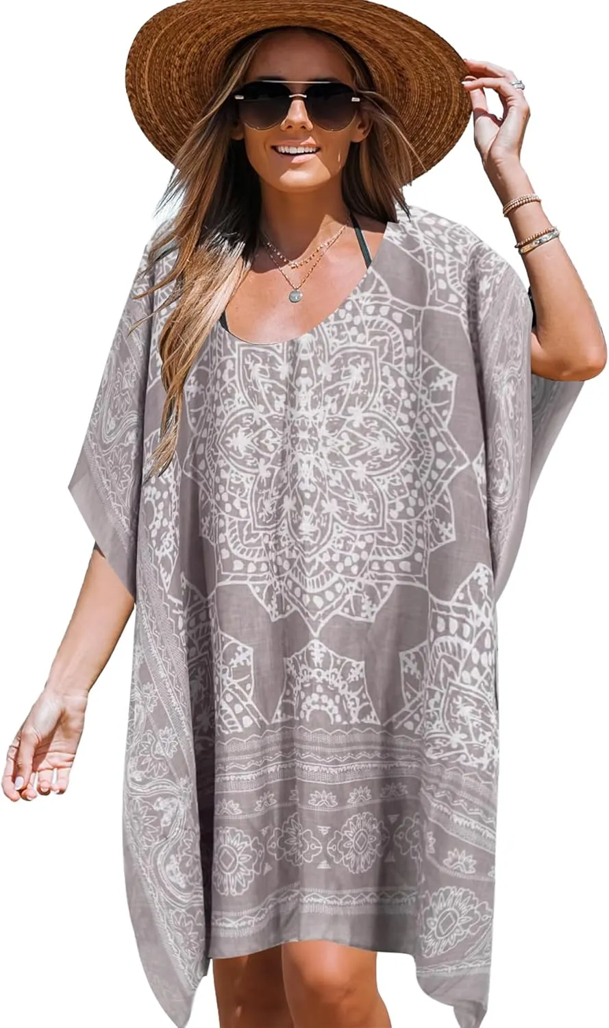 Moss Rose Women's Beach Kaftan Dresses Kimono Swimsuit Cover up for Bathing Suit with Floral Pattern