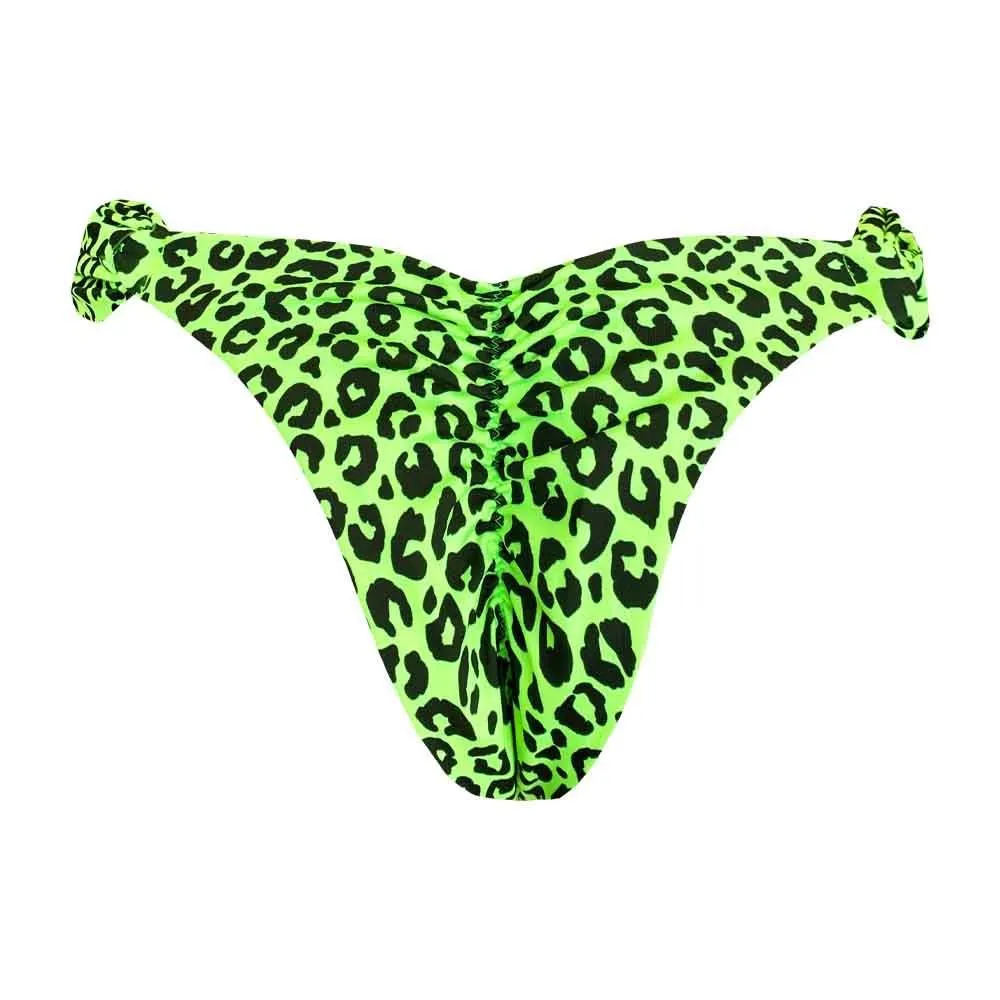 Neon Green Jaguar Brazilian Classic Side Scrunch Bikini Bottom