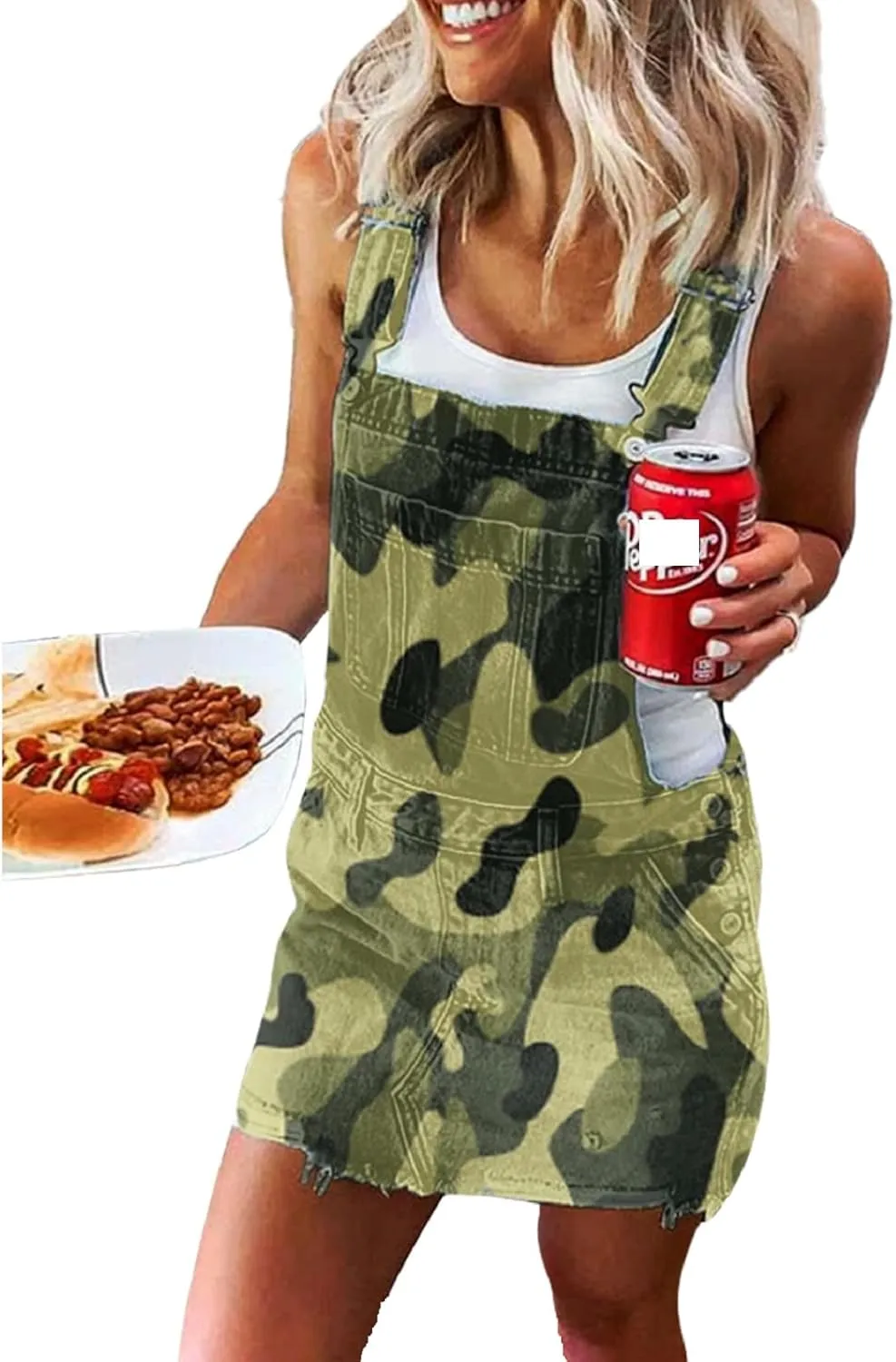 NUFIWI Women Denim Overall Dress Adjustable Straps American Flag Pinafore Dress Independence Day Outfits with Pocket