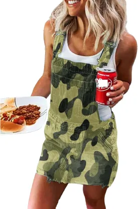 NUFIWI Women Denim Overall Dress Adjustable Straps American Flag Pinafore Dress Independence Day Outfits with Pocket