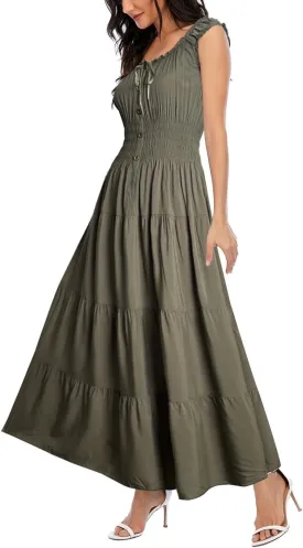 OSTOO Women's 2025 Summer Boho Floral Print Tiered Casual Flowy Long Maxi Dress