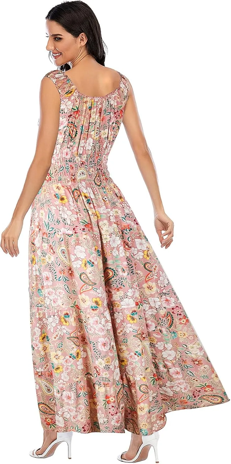 OSTOO Women's 2025 Summer Boho Floral Print Tiered Casual Flowy Long Maxi Dress