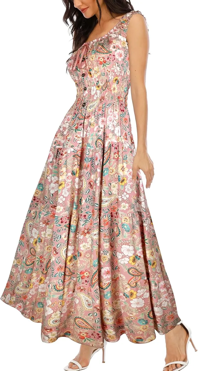 OSTOO Women's 2025 Summer Boho Floral Print Tiered Casual Flowy Long Maxi Dress
