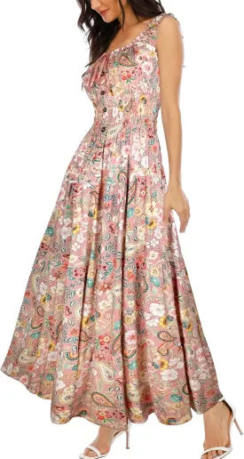 OSTOO Women's 2025 Summer Boho Floral Print Tiered Casual Flowy Long Maxi Dress