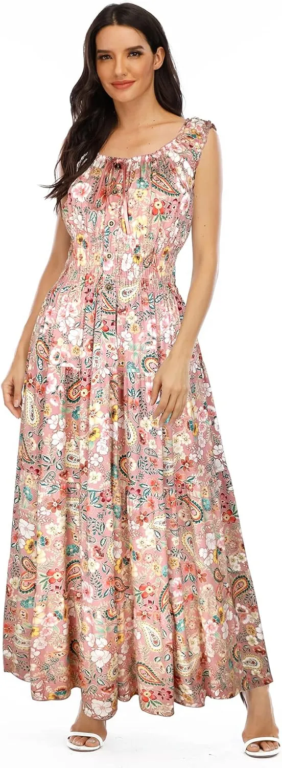 OSTOO Women's 2025 Summer Boho Floral Print Tiered Casual Flowy Long Maxi Dress