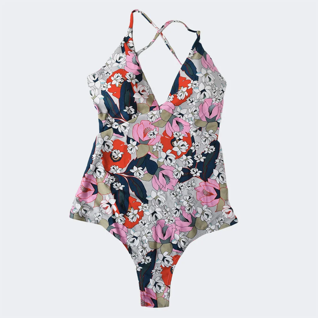 Pink Floral Monokini Swimsuit