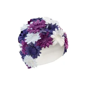 Pretty Flowery Swimming Hat by Fashy Purple White