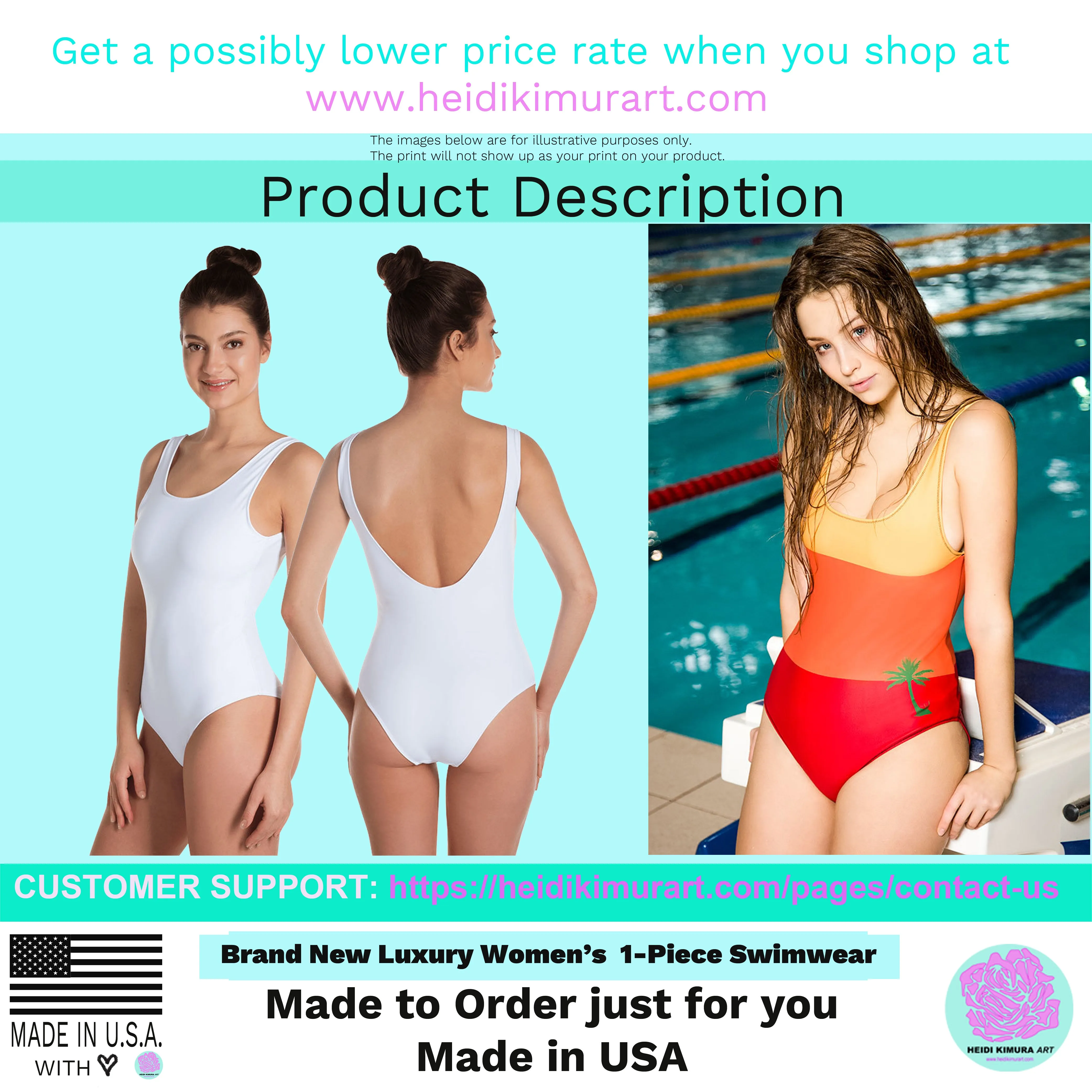 Red Floral Women's Swimwear, One-Piece Floral Print Luxury Swimsuit- Made in USA/EU