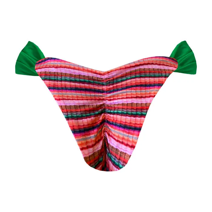 Red Green Stripes Brazilian Classic Side Scrunch Bikini Bottom
