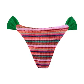 Red Green Stripes Brazilian Classic Side Scrunch Bikini Bottom