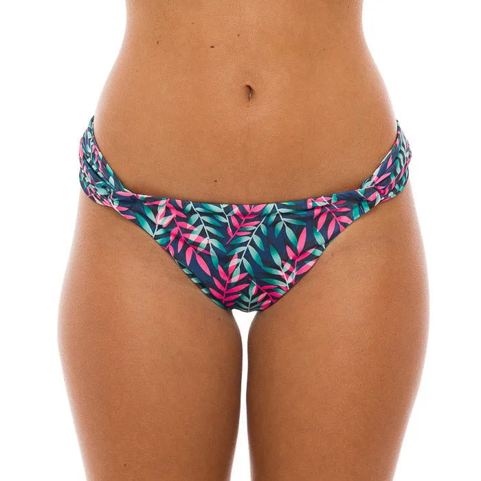 Royal Blue Neon Leaves Brazilian Classic Side Scrunch Bikini Bottom