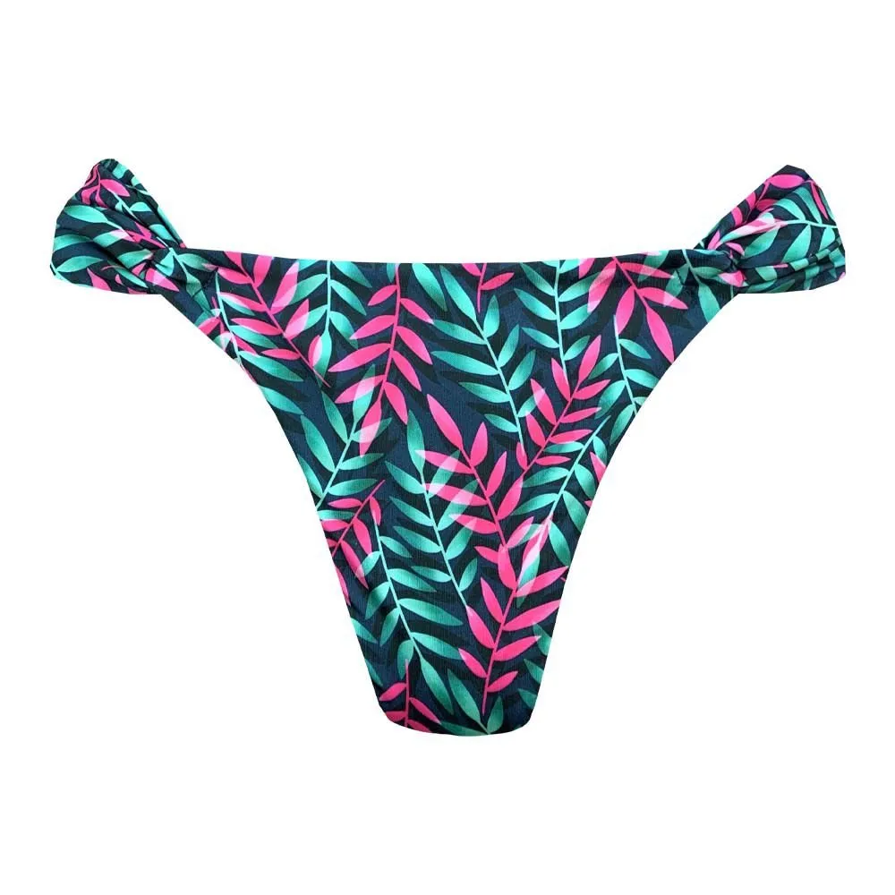 Royal Blue Neon Leaves Brazilian Classic Side Scrunch Bikini Bottom