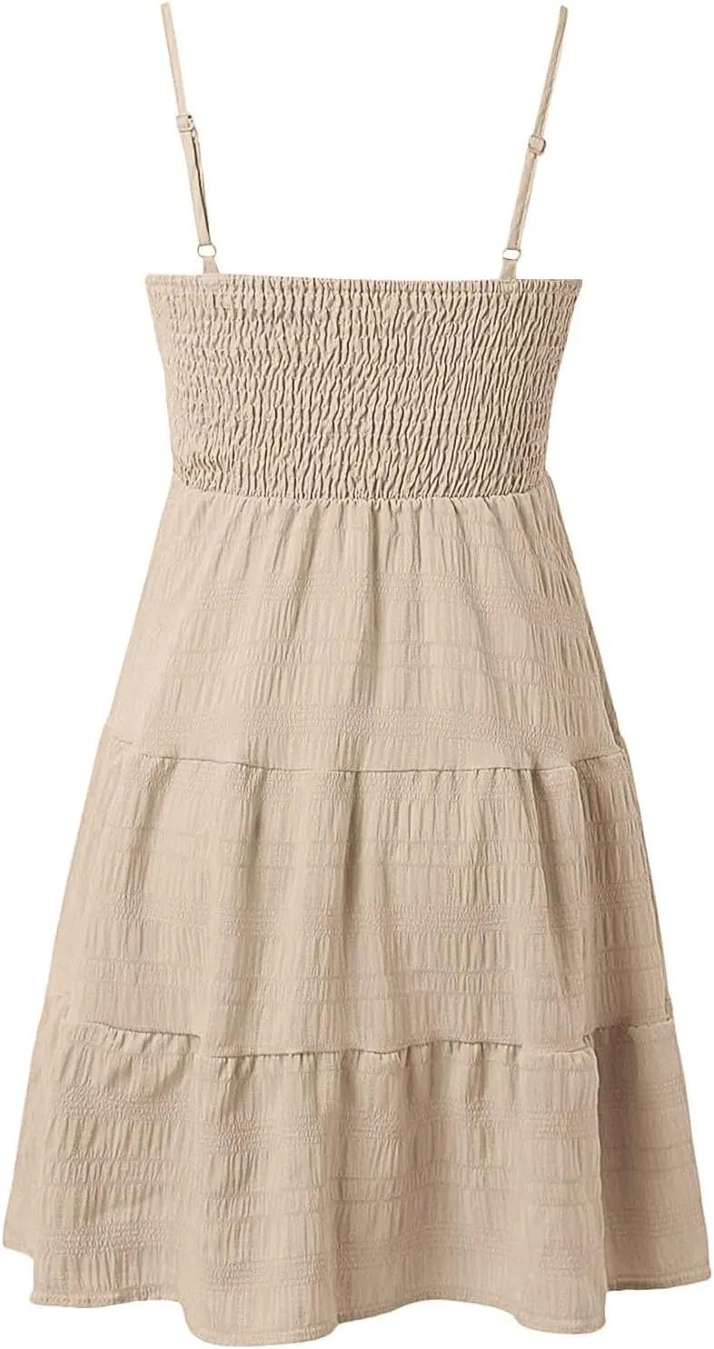 TWGONE Summer Dresses for Teens Spaghetti Strap Cute Short Mini Sundress Women Sleeveless Smock Cami Dress Date Night Outfit