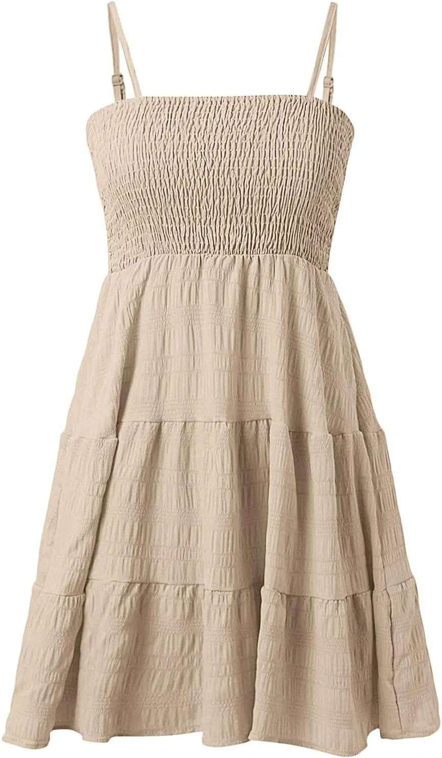 TWGONE Summer Dresses for Teens Spaghetti Strap Cute Short Mini Sundress Women Sleeveless Smock Cami Dress Date Night Outfit