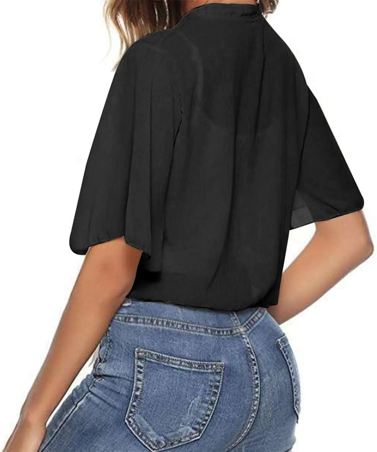 Women Shrug Chiffon Cardigan Open Front Short Sleeve Bolero 2025 Summer Lightweight Tie Front Top Rash Guard for Dress