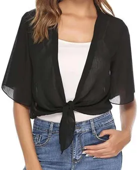 Women Shrug Chiffon Cardigan Open Front Short Sleeve Bolero 2025 Summer Lightweight Tie Front Top Rash Guard for Dress