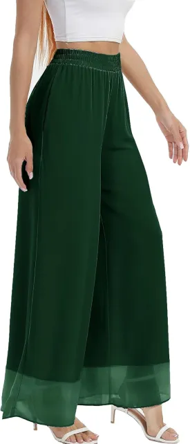 zsangbee Women's Wide Leg Palazzo Pants Chiffon Flowy Loose Party Wedding Dressy Casual Trousers