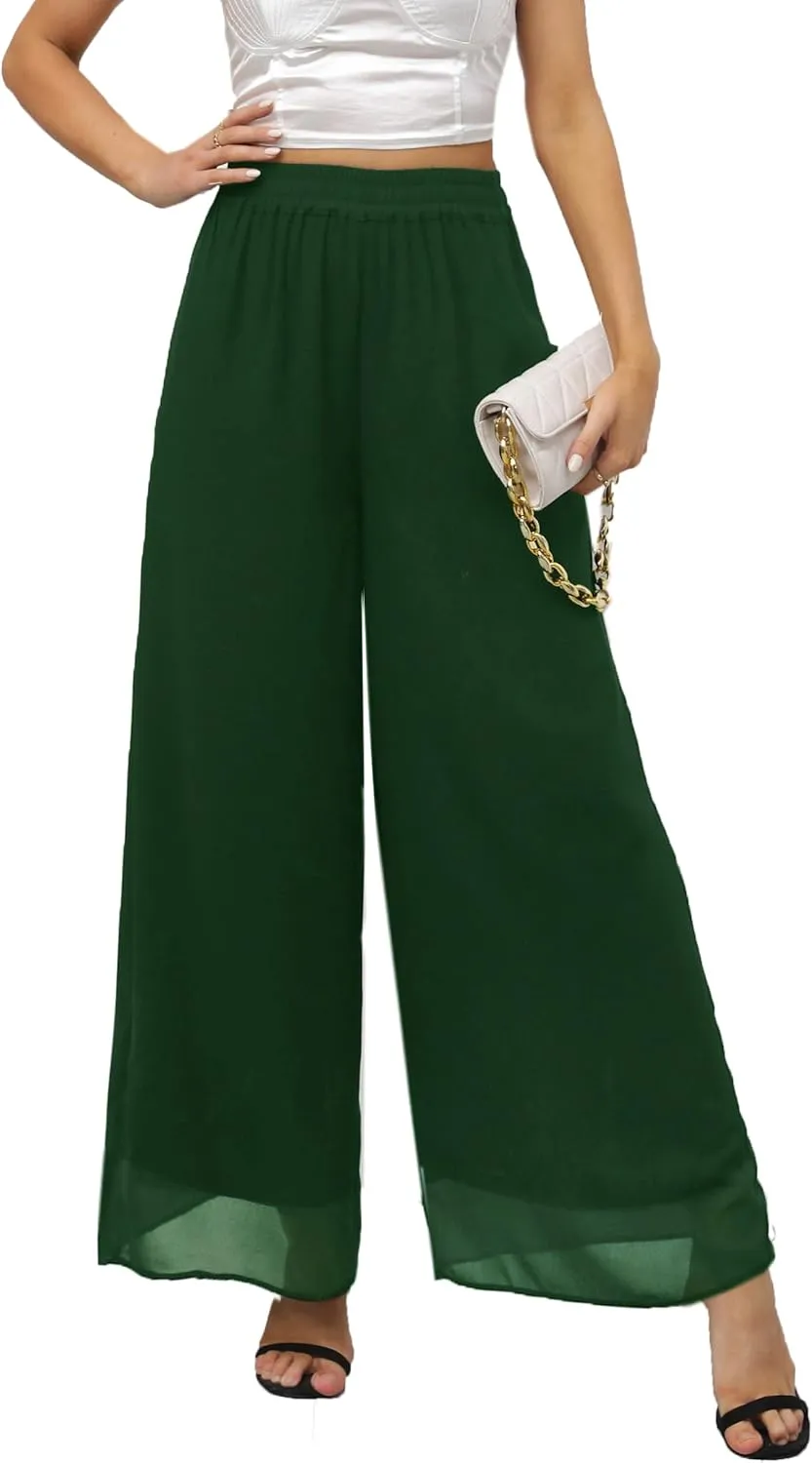 zsangbee Women's Wide Leg Palazzo Pants Chiffon Flowy Loose Party Wedding Dressy Casual Trousers